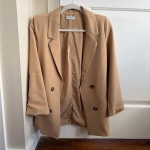 Women’s Tan Double-Breasted Blazer Jacket